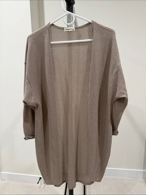 Ginger G Waffle Knit Open Cardigan in Taupe